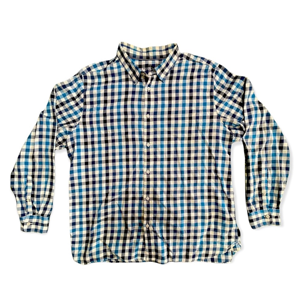 North Face Blue Plaid Button Shirt 2XL